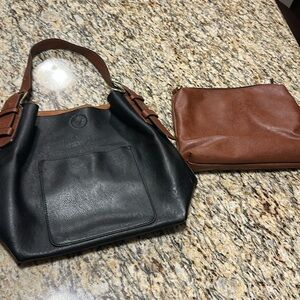 Joy Susan Vegan Leather Hobo 2-in-1 Handbag, in Black and Brown